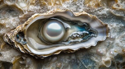 Oyster And Pearl on Water's Edge. A Nature's Gift from the Sea