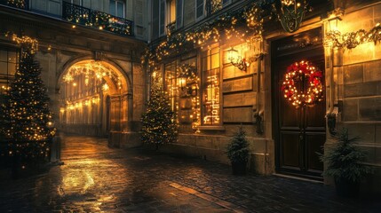 Fototapeta premium Paris Christmas. Night Cityscape of Paris with Historic Architecture and Festive Lights