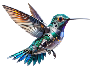 robot hummingbird  isolated on white background PNG ai generated