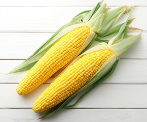 Corn cobs on a white wooden table