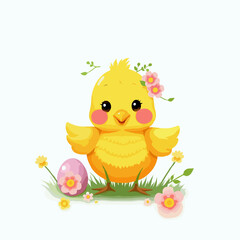 easter cute yekkow chick and easter egg