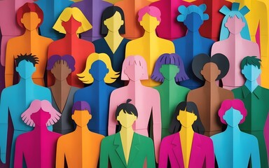 Colorful paper cutout illustrations of diverse people standing together depicting inclusion and community
