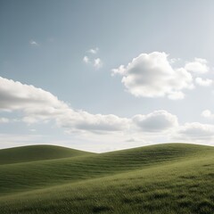 Fototapeta premium Rolling green hills under a cloudy blue sky peaceful landscape scene of nature and serenity