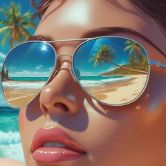 Tropical Beach Reflected in Sunglasses