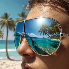 Tropical Beach Reflected in Sunglasses
