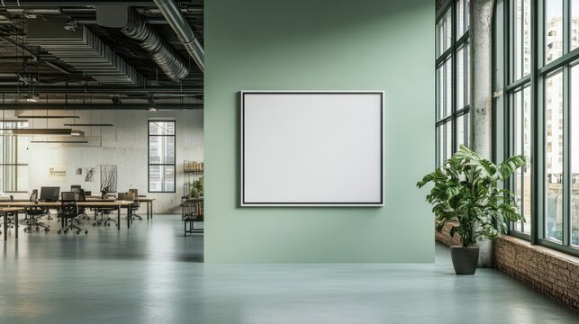 Modern office interior with blank canvas (1)