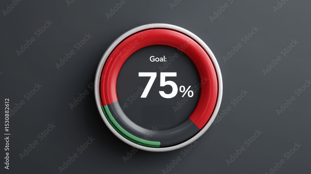 Poster retirement and goal setting concept ,goal meter animation showing filled progress indicator with 75%