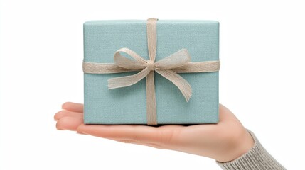 Hand holding gift box isolated on a white background.