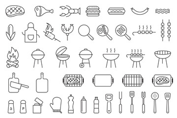 Set of icons for outdoor dining. Barbecue BBQ symbols.