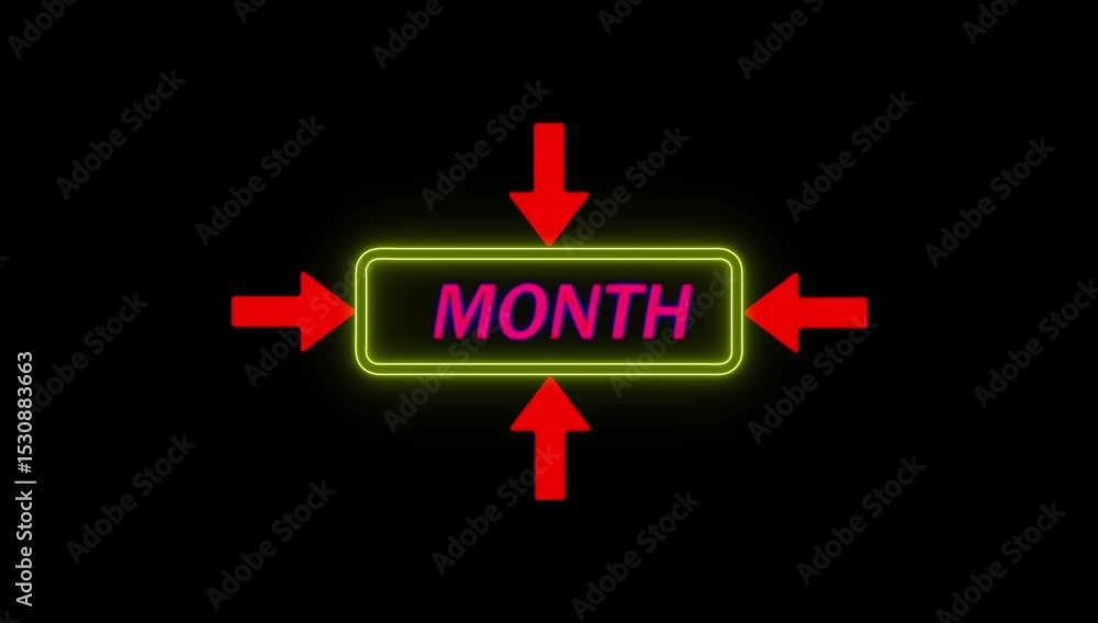 Poster text month cc bender effect neon frame animation. up, down, left, and right directional and pointing