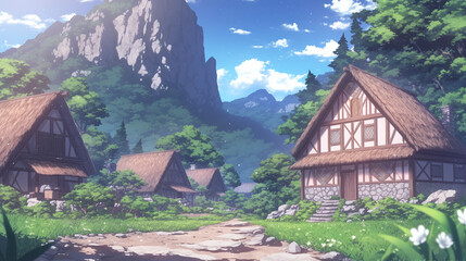 Enchanted Mountain Village Scene