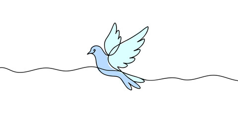 White dove in one continuous line drawing. Bird symbol of peace and freedom in simple linear style. Concept for national labor movement icon. Editable stroke. Doodle outline vector illustration