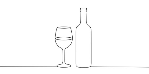 bottle of wine line art style vector illustration