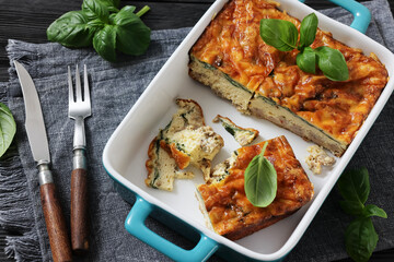 Sausage Cheesy Egg breakfast casserole, top view