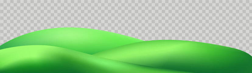3D  landscape with green hills, mountains, and a textured grass field creates a playful eco friendly park scene.Childish vector illustration.