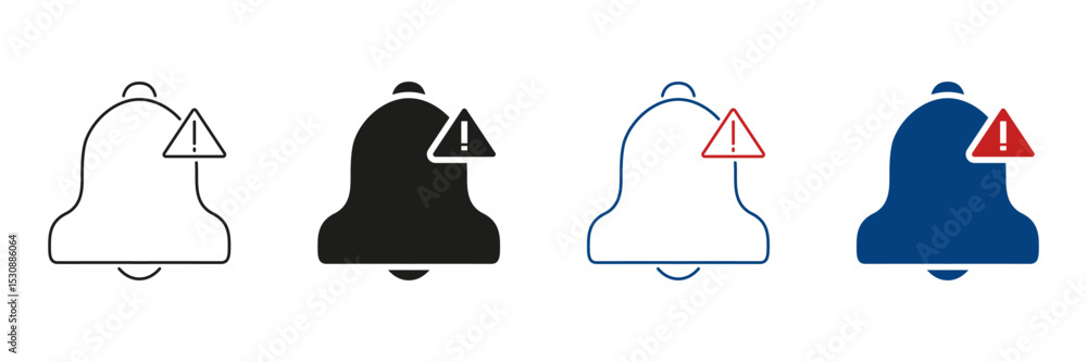 Poster bell with alert icon line and solid icon set. notification and warning alert symbol collection. remi