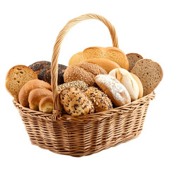 Assorted Breads in Wicker Basket Bakery, Variety, Grains, Delicious