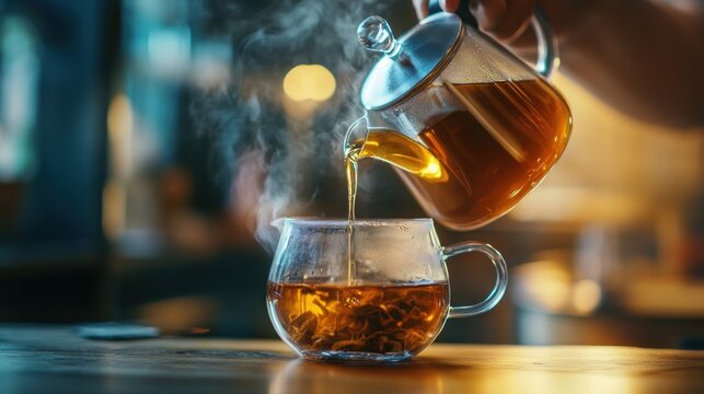Steam rising from a glass teacup - Powered by Adobe