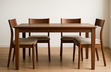 Wooden Dining Table with Four Chairs in Minimalist Dining Room with Natural Light