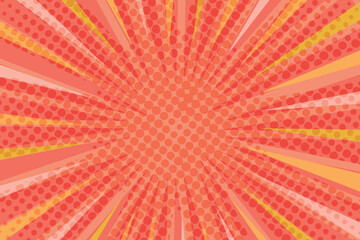 Pop art radial colorful comics book magazine cover. Striped color digital background with thunder flash. Cartoon funny retro pattern strip mock up. Vector halftone illustration. Sunburst shape.