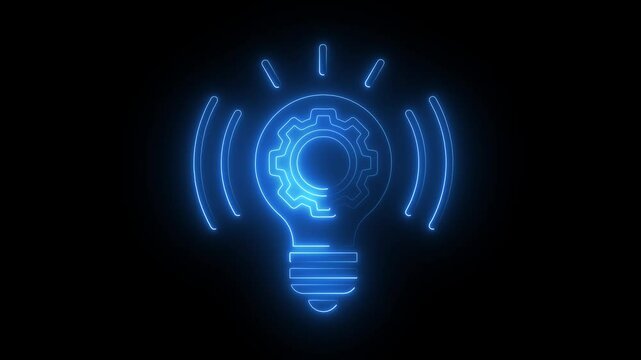 A glowing light bulb that have a glowing human setting Glowing neon light bulb icon animated bulb and setting icon Symbol for creative and thinking idea concept