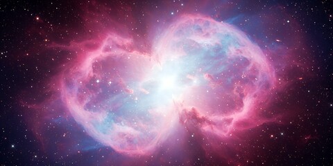 Obraz premium A purple nebula in the middle of space filled with the light of stars.