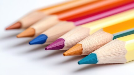Vibrant wooden pencils arranged in a stunning fan shape, showcasing a spectrum of colors, perfect for enhancing creativity and artistic expression