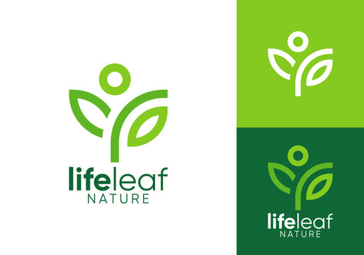 happy people with leaf nature logo vector design concept	
