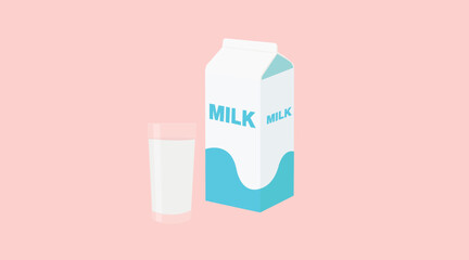 Milk Box Color Icon. Vector editable flat illustration of a box of milk and a glass of milk