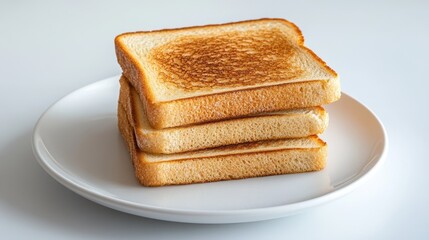Savoring the simplicity of perfectly grilled toast bread elegantly arranged on a white plate against a smooth light background