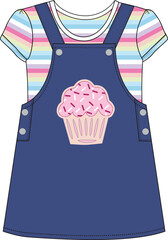 girls dungaree cup cake  print illustrations vector art