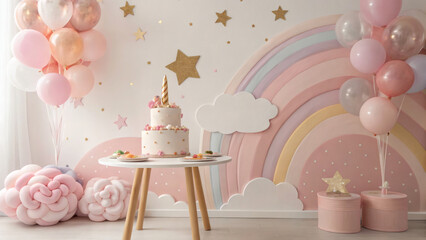  Unicorn Birthday with Rainbow Cake