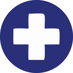 Obraz premium Simple white cross in a blue circle medical symbol graphic