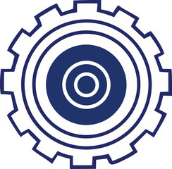 Abstract gear icon design with concentric circles in navy blue and white