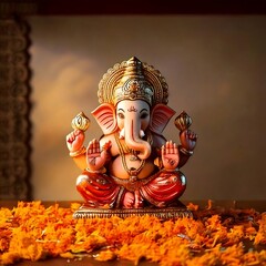 Ganesha Idol with Colorful Lights &ndash; Spiritual Home Celebration
