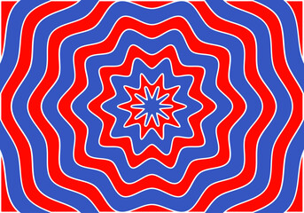 Fondo con flores sim&eacute;tricas hipnotizante en rojo, azul y blanco. 