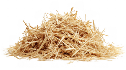 Golden pile of straw isolated on transparent background, perfect for agricultural, farming, or rural themed projects, evoking the essence of harvest and livestock bedding