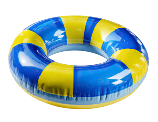 Inflatable Swimming Ring with Blue and Yellow Stripes on Transparent Background