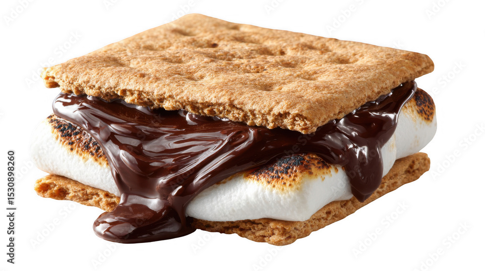 Poster two graham crackers are holding a toasted marshmallow and melted chocolate, creating a tempting s'mo