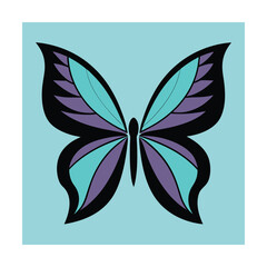 Vector illustration of a beautiful butterfly with teal purple and black wings on blue background