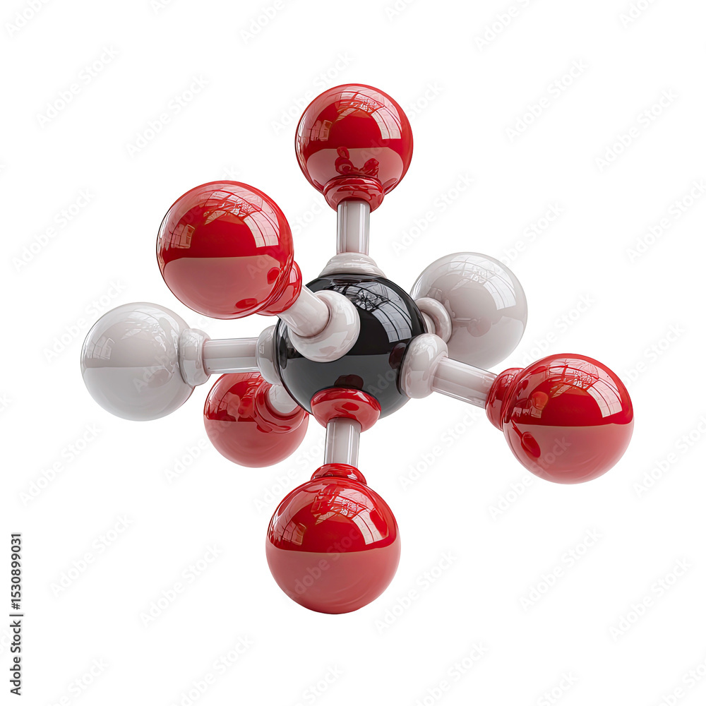 Poster molecular structure of carbon dioxide with red and white atoms on transparent background rendering