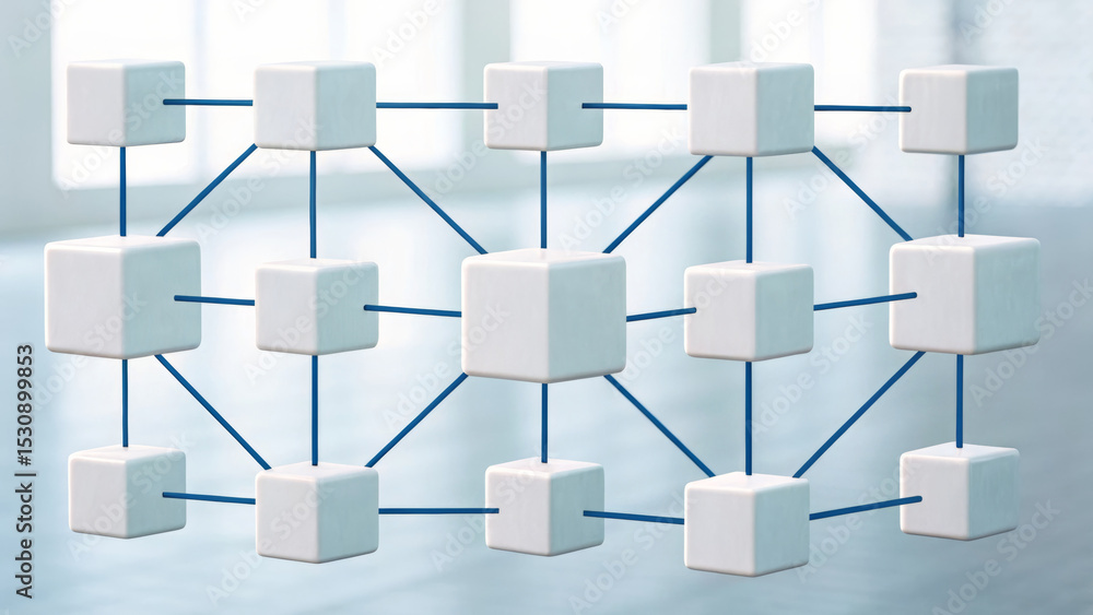 Poster 3d model with interconnected cubes in a minimalist design. agile business team concept.