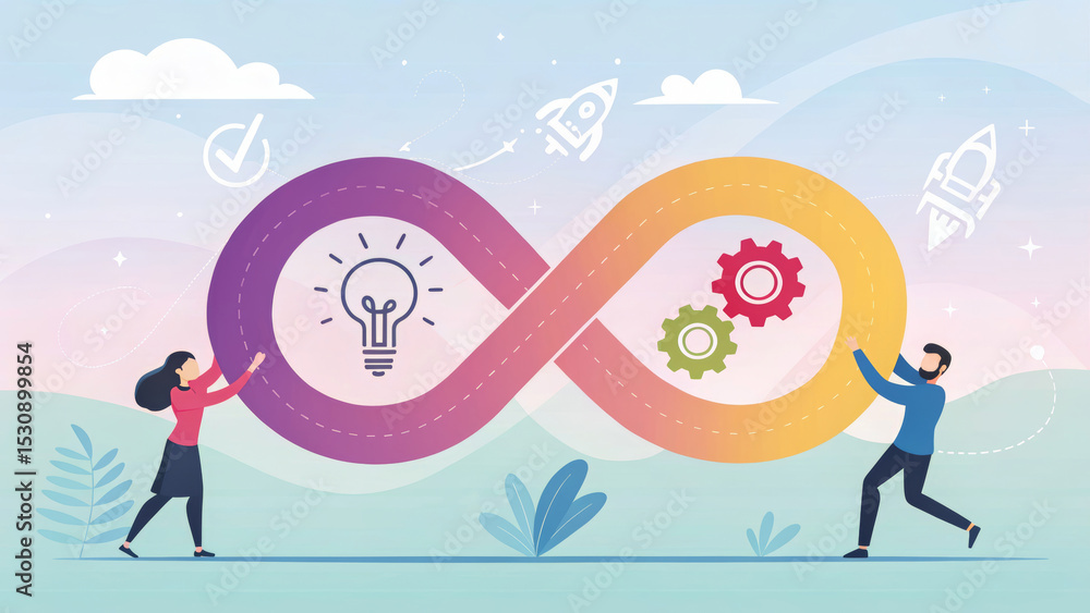 Poster collaboration and innovation represented by an infinity loop graphic. agile business team concept.