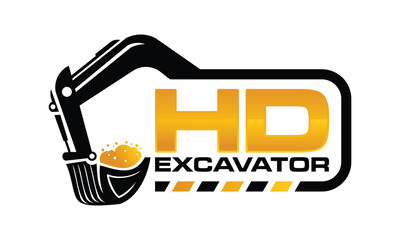 excavator construction, excavator earthworks, and heavy equipment logo design vector template © ellistya