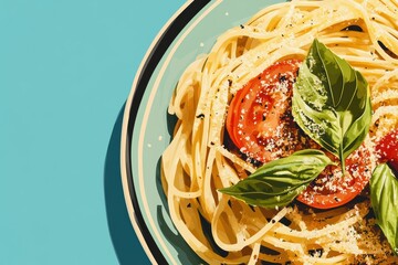 Creative vegan spaghetti dish featuring fresh tomatoes and basil on a stylish plate