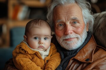 Great-grandparent cherishes first moment with baby in cozy setting
