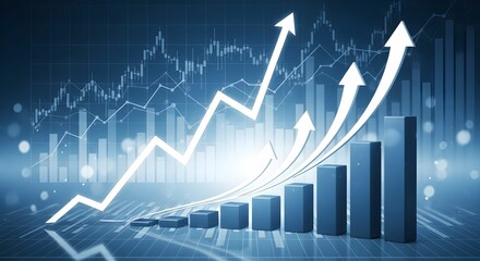 3D Financial Growth Chart with Arrows and Dynamic Data Visualization