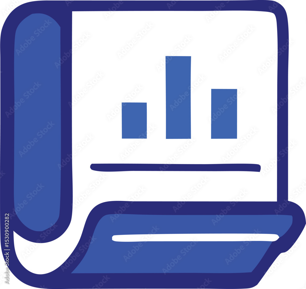 Poster blue document icon with bar graph data visualization for reports and presentations