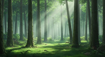 Mystical Forest Path with Sunbeams - Anime Art