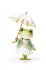 Obraz premium Cheerful Cartoon Frog Holding Umbrella in Stylish Outfit